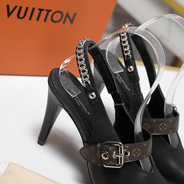 LV Vibe Slingback Pumps 95 Black Glossy Naplak Leather 600677