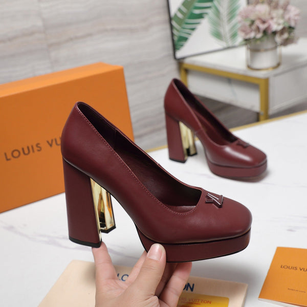 LV 26ss Chunky Heel Platform Sandals 11cm Burgundy in Cowhide 600734