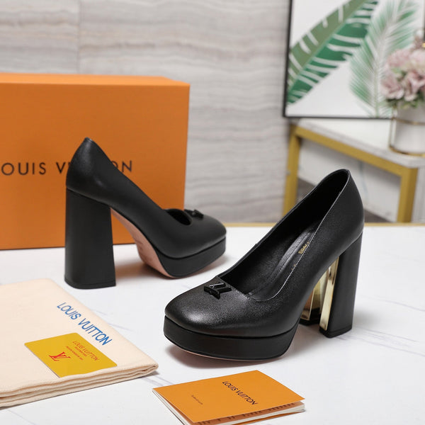LV 26ss Chunky Heel Platform Sandals 11cm Black in Cowhide 600735