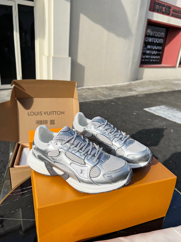 LV 26 Olympia Sneaker White Silver Metallic in Fabric Mesh 600745