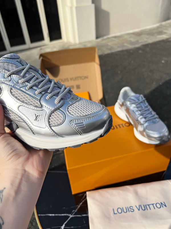LV 26 Olympia Sneaker White Silver Metallic in Fabric Mesh 600745