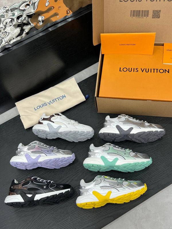 LV 26 Olympia Sneaker White Silver Metallic in Fabric Mesh 600745