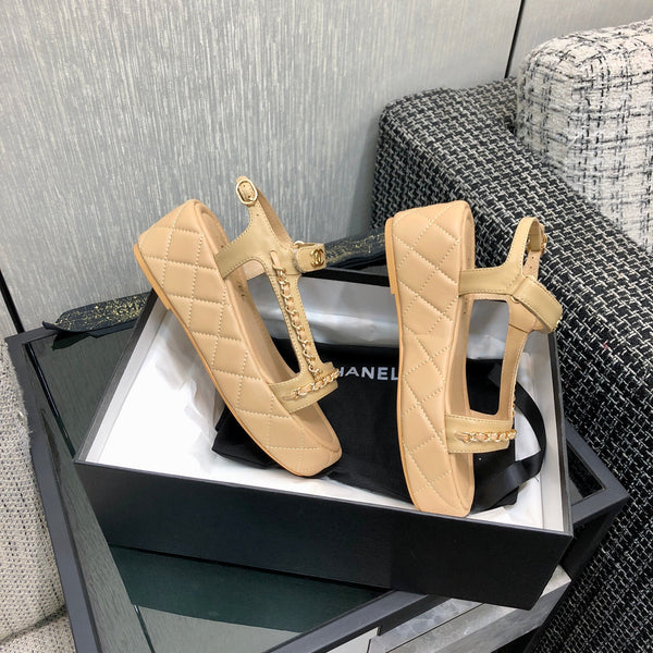 Chanel 26 Platform Chain Sandals Beige in Lambskin 602505