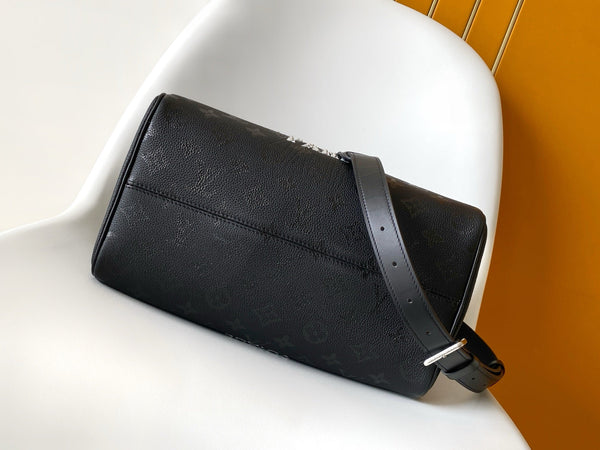 LV Speedy Bandoulière Handbag 40 Black in Monogram on Ostrich Leather 278120