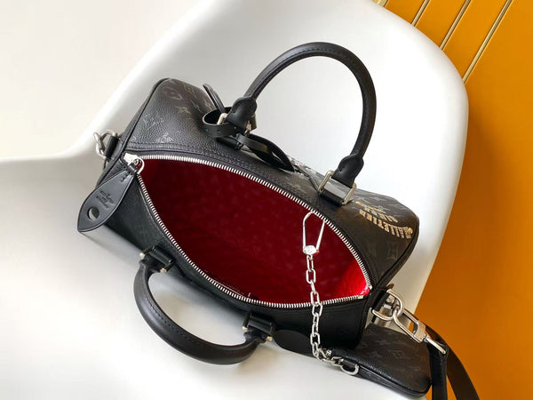 LV Speedy Bandoulière Handbag 40 Black in Monogram on Ostrich Leather 278120