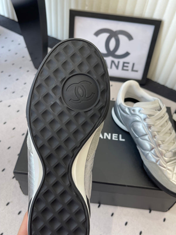 Chanel Coco Baseball Shoes Metallic Silver in Cowhide 611671