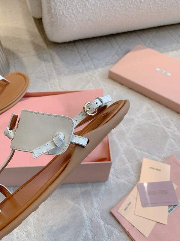 Miu Flip-flot Flat Sandal Brown White in Cowhide 615340