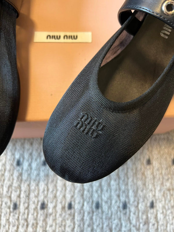 Miu Miu Women's Bow-Decorated Ballet Flats Black in Mesh 614703