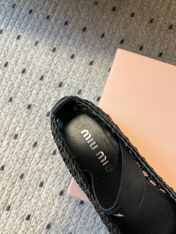 Miu Miu 26SS Ballet Flats Black in Sheepskin Leather Woven Mesh 614698