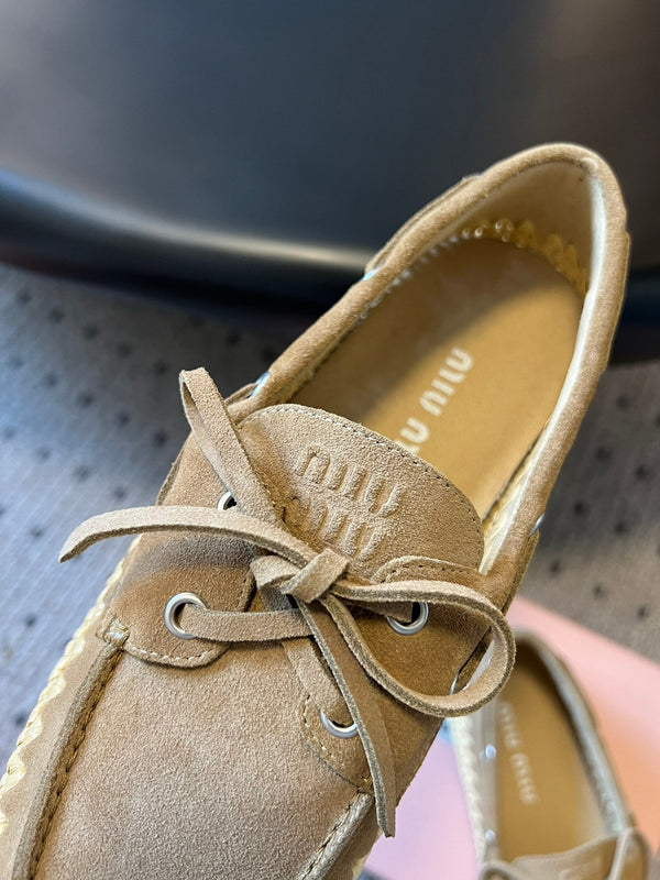 Miu Miu 26ss Loafer Taupe in Suede With Raffia Straw 614558