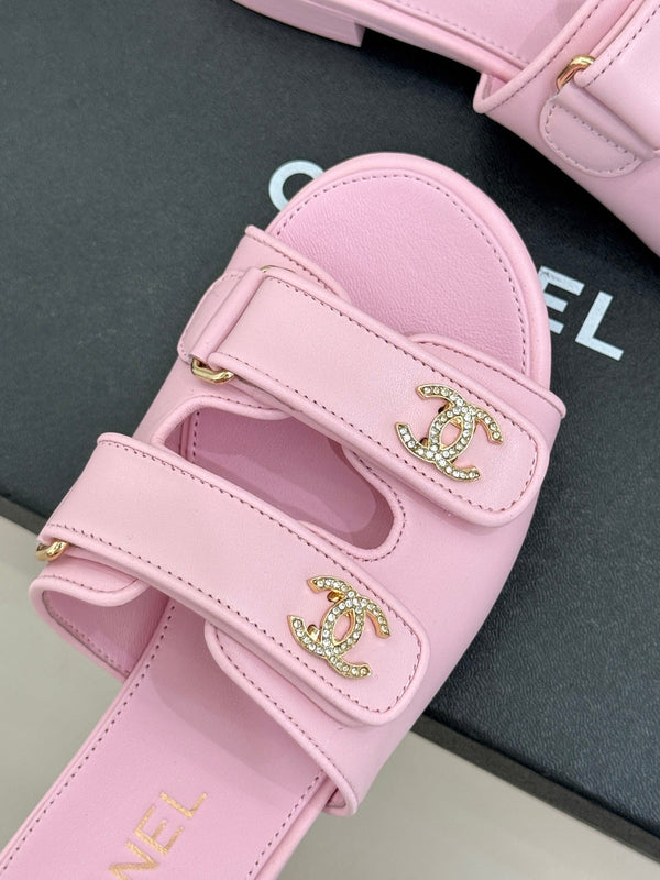 Chanel 26C Double C Backpack Buckle Velcro Slippers Pink in Lambskin 615793