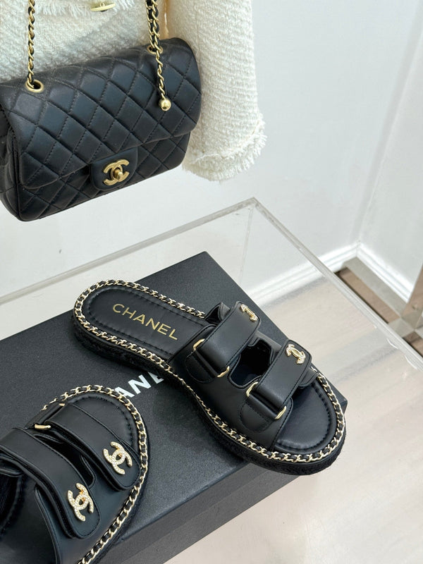 Chanel 26C Chain Double C Buckle Slippers Black Cowhide 615788