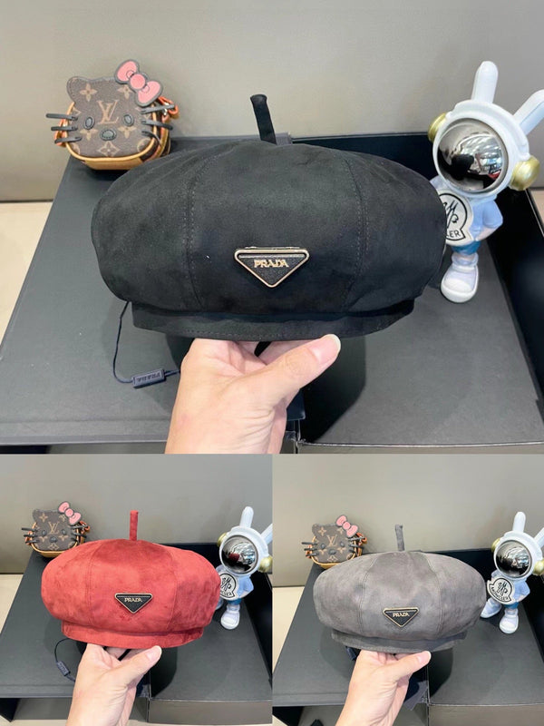 Prada Beret Red in Suede 125849