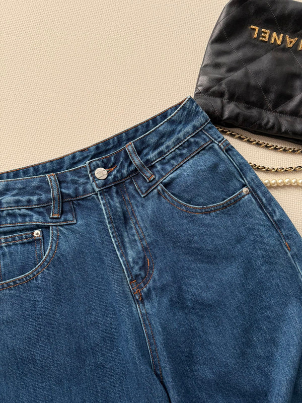 Celine 26ss High-Waisted Straight-Leg Blue Jeans
