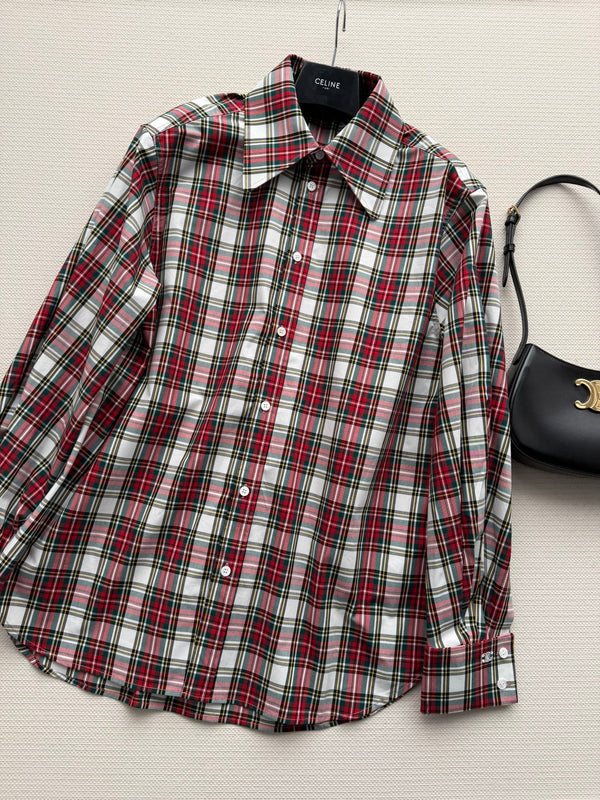 Celine 26SS Plaid Shirt Red in Cotton 872705