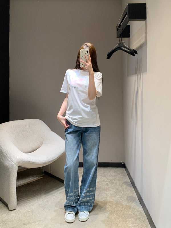 Celine 26SS Horse Carriage Print Crew Neck Short Sleeve T-Shirt White in Cotton 839795