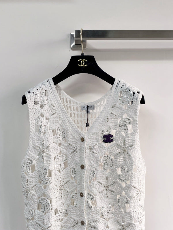 Chanel Two-Tone Vest White in Cotton 125490