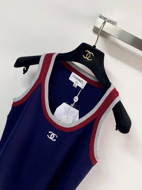Chanel Two-Tone Vest Navy Blue in Wool 125483