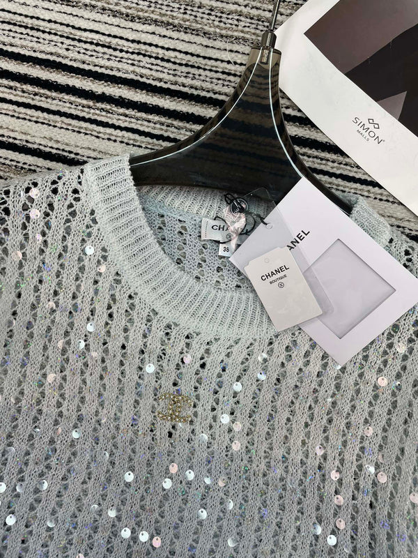 Chanel Knit Short-sleeve Blue in Wool 133528