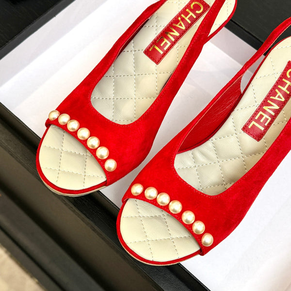 Chanel 26A Slingback Red in Velvet 672991