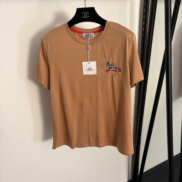 Hermes Pony Embroidery Short-Sleeve T-Shirt in Cotton 978342