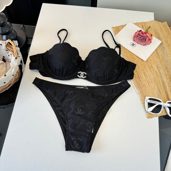 Chanel Two-piece Bikini Swimsuit with Underwire Black in Cotton 195162