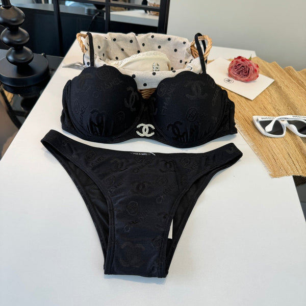 Chanel Two-piece Bikini Swimsuit with Underwire Black in Cotton 195162
