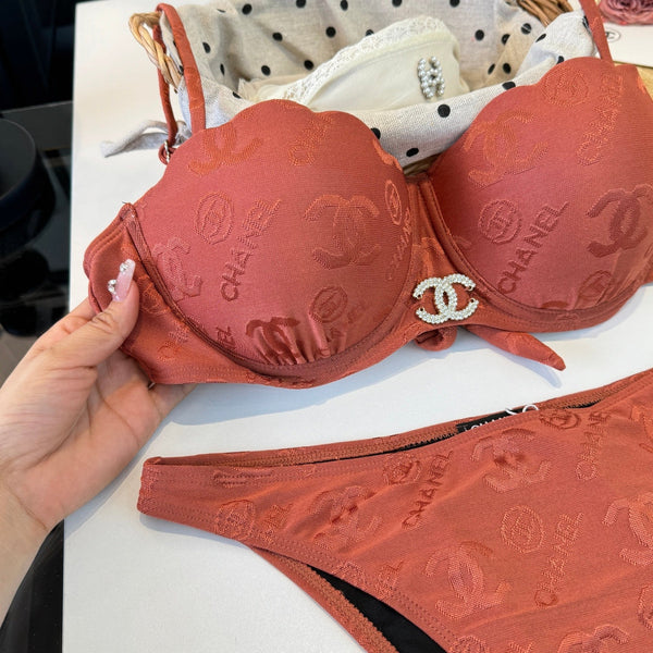 Chanel Two-piece Bikini Swimsuit with Underwire Earthy Orange in Cotton 195161