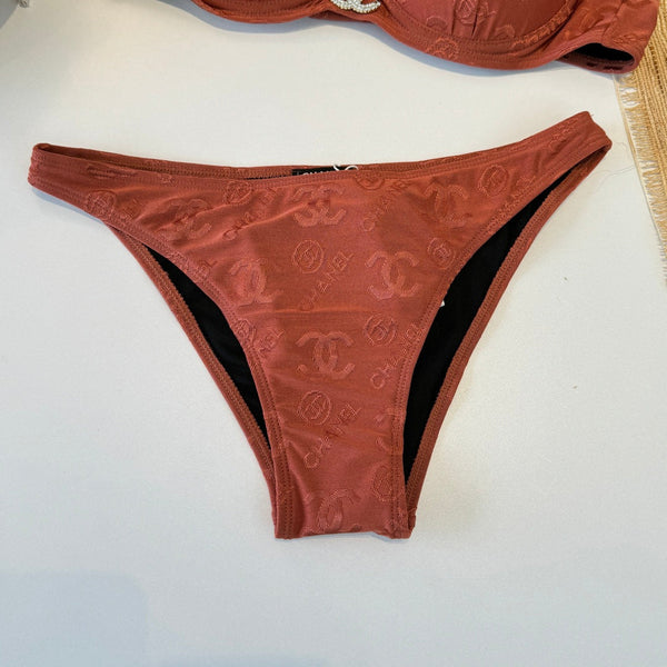 Chanel Two-piece Bikini Swimsuit with Underwire Earthy Orange in Cotton 195161