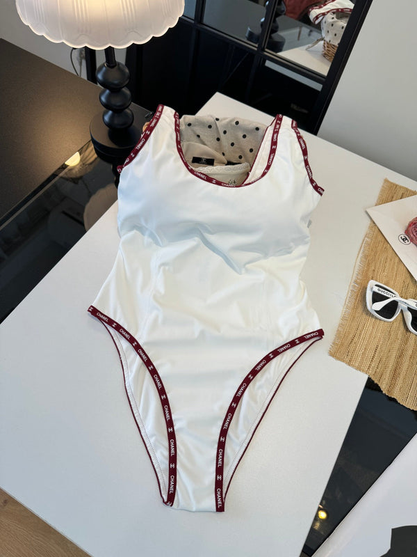 Chanel One-piece Swimsuit White in Cotton 195159