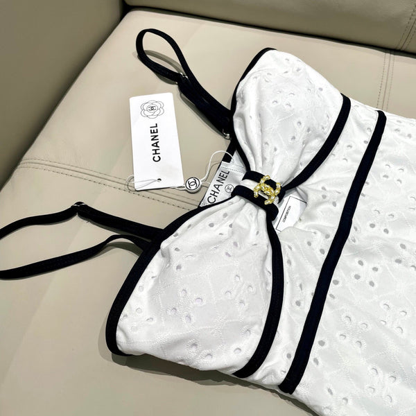 Chanel One-piece Swimsuit White in Cotton 195167