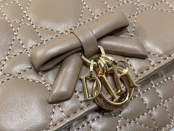 Dior 26 Bow Pearl Chain Clutch Chocolate Brown Lambskin GHW