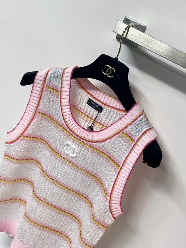 Chanel Two-Tone Vest Pink White in Tencel 194369