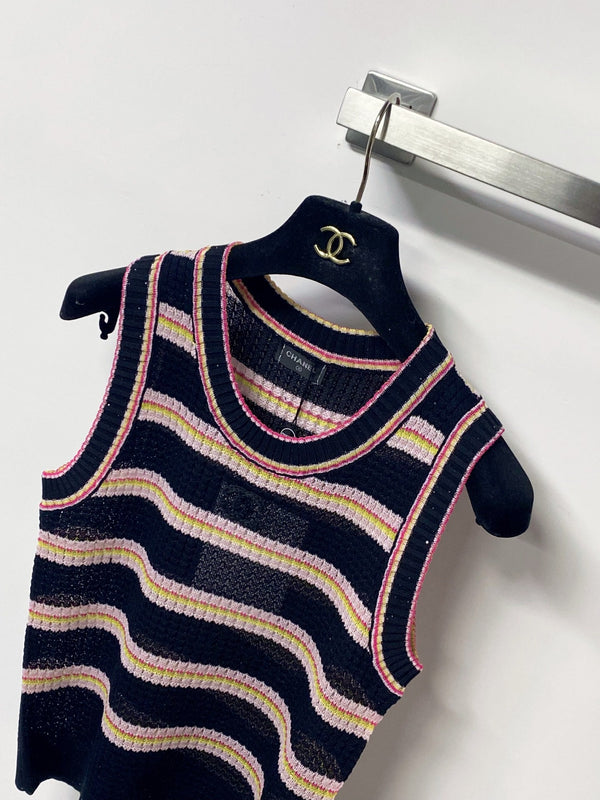 Chanel Two-Tone Vest Pink Black in Tencel 194368