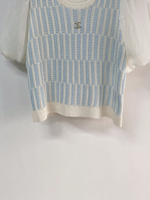 Chanel Short-Sleeve Puffed Sleeves Blue in Wool 194334