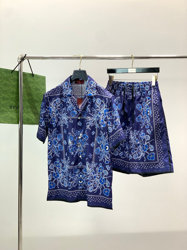 Gucci Short-sleeve Shirt Navy Blue in Cotton 200655