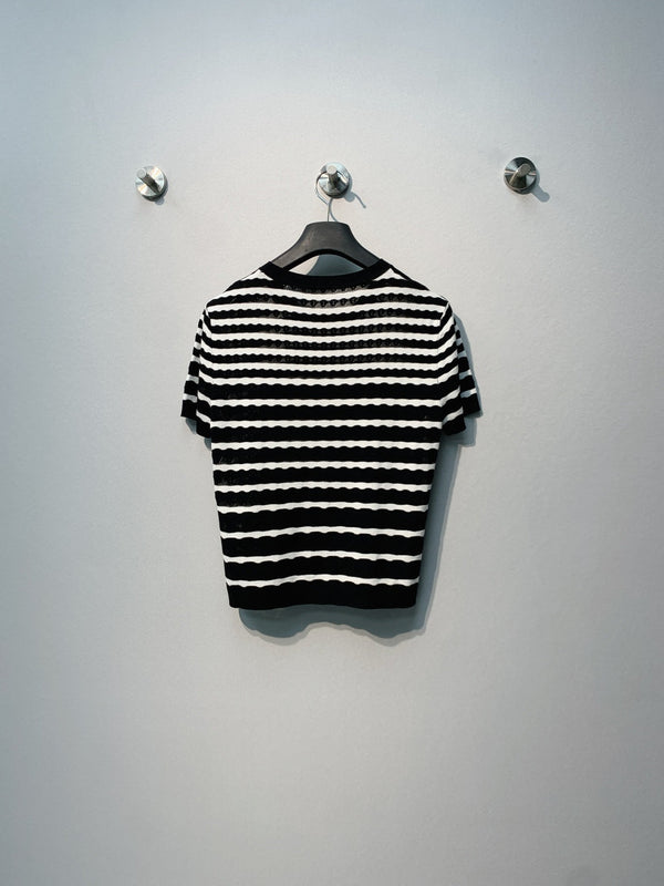 Dior 26SS Striped Knit Short-Sleeve Top Black in Polyester Fiber 199329