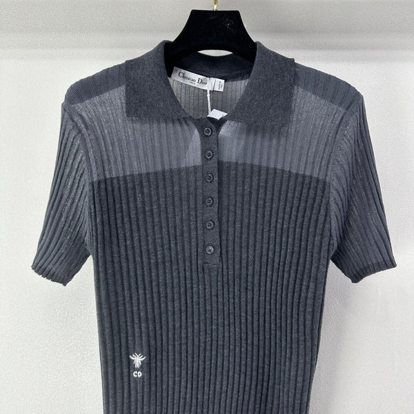 Dior Semi-transparent Knit Polo Shirt Black in Wool 362482