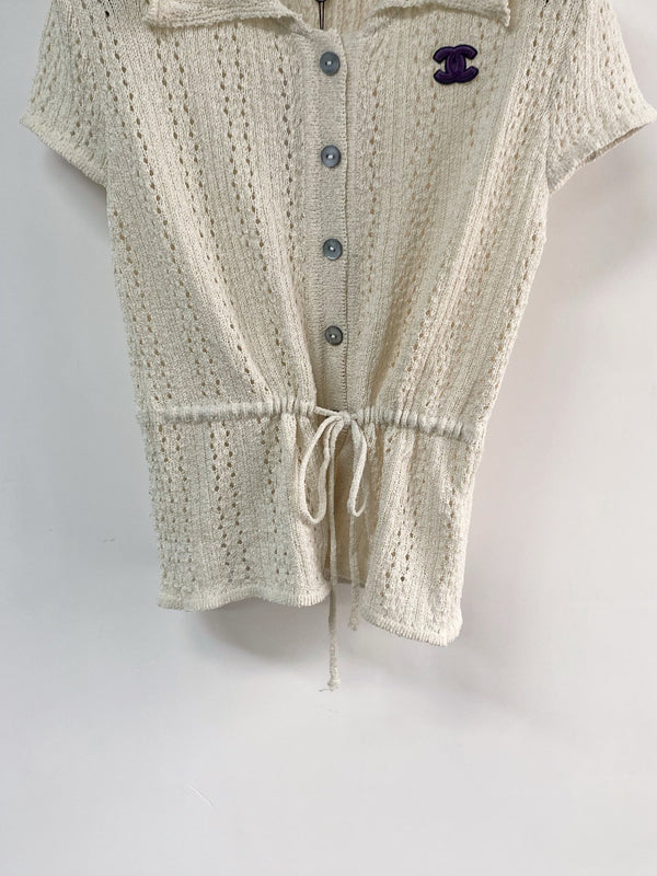 Chanel Short-Sleeve T-Shirt Ivory in Cotton Nitrile 204086