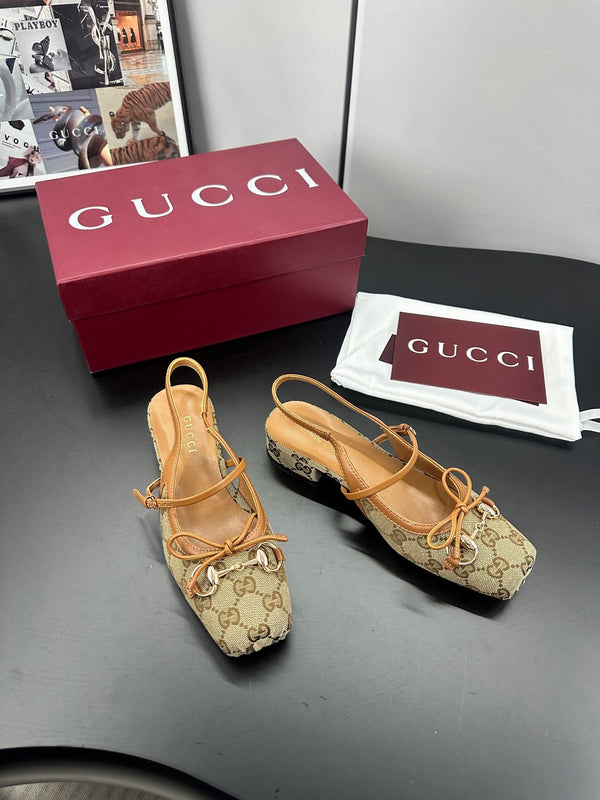 Gucci Horsebit Slingback Brown in Denim 688319