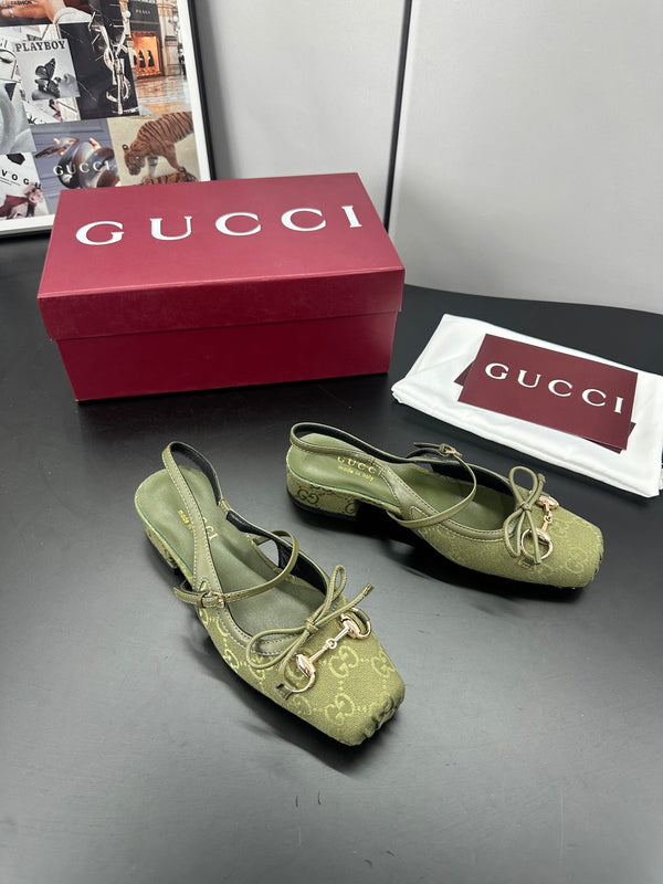 Gucci Horsebit Slingback Green in Denim 688317