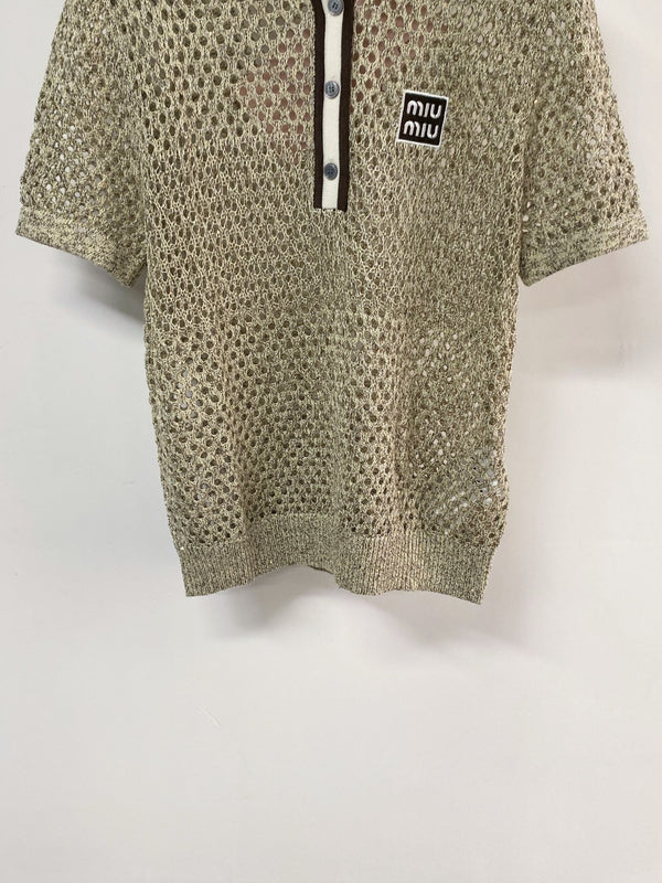 Miumiu Short-Sleeve T-Shirt Light Olive Green in Wool 207965