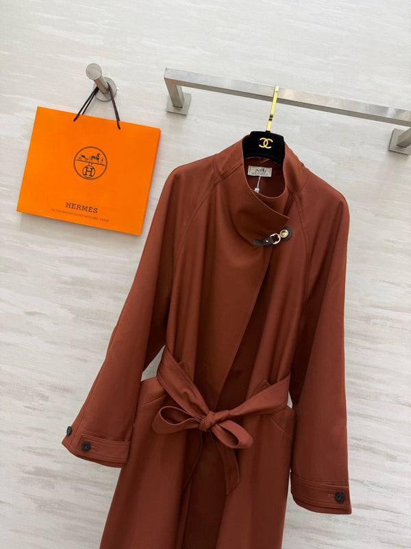 HM Stand Collar Trench Coat Brown in Cotton and Polyester 221623
