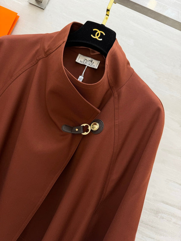 HM Stand Collar Trench Coat Brown in Cotton and Polyester 221623