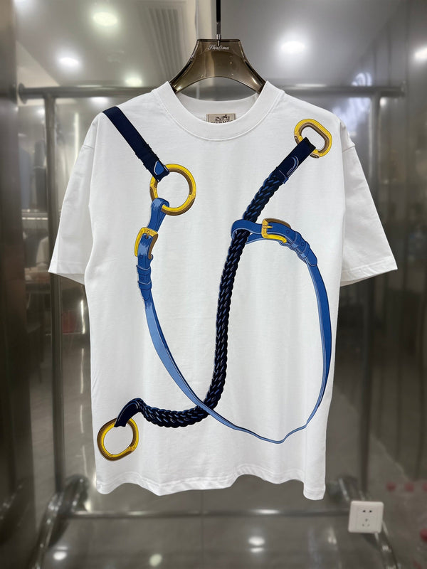 HM Short-Sleeve T-Shirt with Equestrian Theme Print White in Cotton 215417