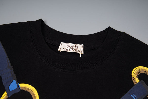 HM Short-Sleeve T-Shirt with Equestrian Theme Print Black in Cotton 215416