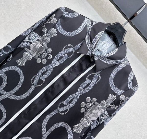 HM 26 Printed Long-Sleeve Shirt Black in Mulberry Silk 180937