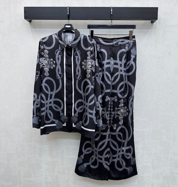 HM 26 Printed Long-Sleeve Shirt Black in Mulberry Silk 180937