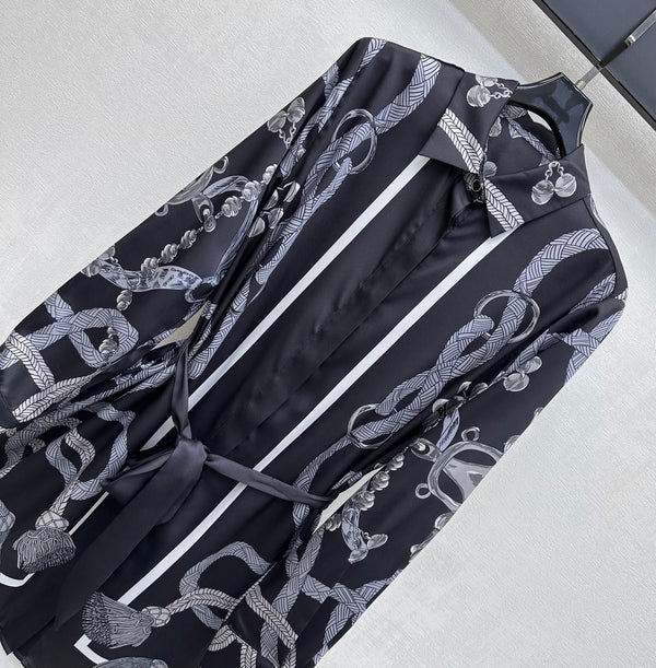 HM 26 Printed Shirt Dress with Belt Black in Mulberry Silk 180932