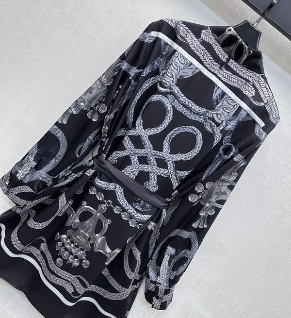 HM 26 Printed Shirt Dress with Belt Black in Mulberry Silk 180932